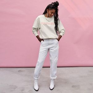 Clare V. Oversized Sweatshirt Cream w Dusty Rose Discotheque